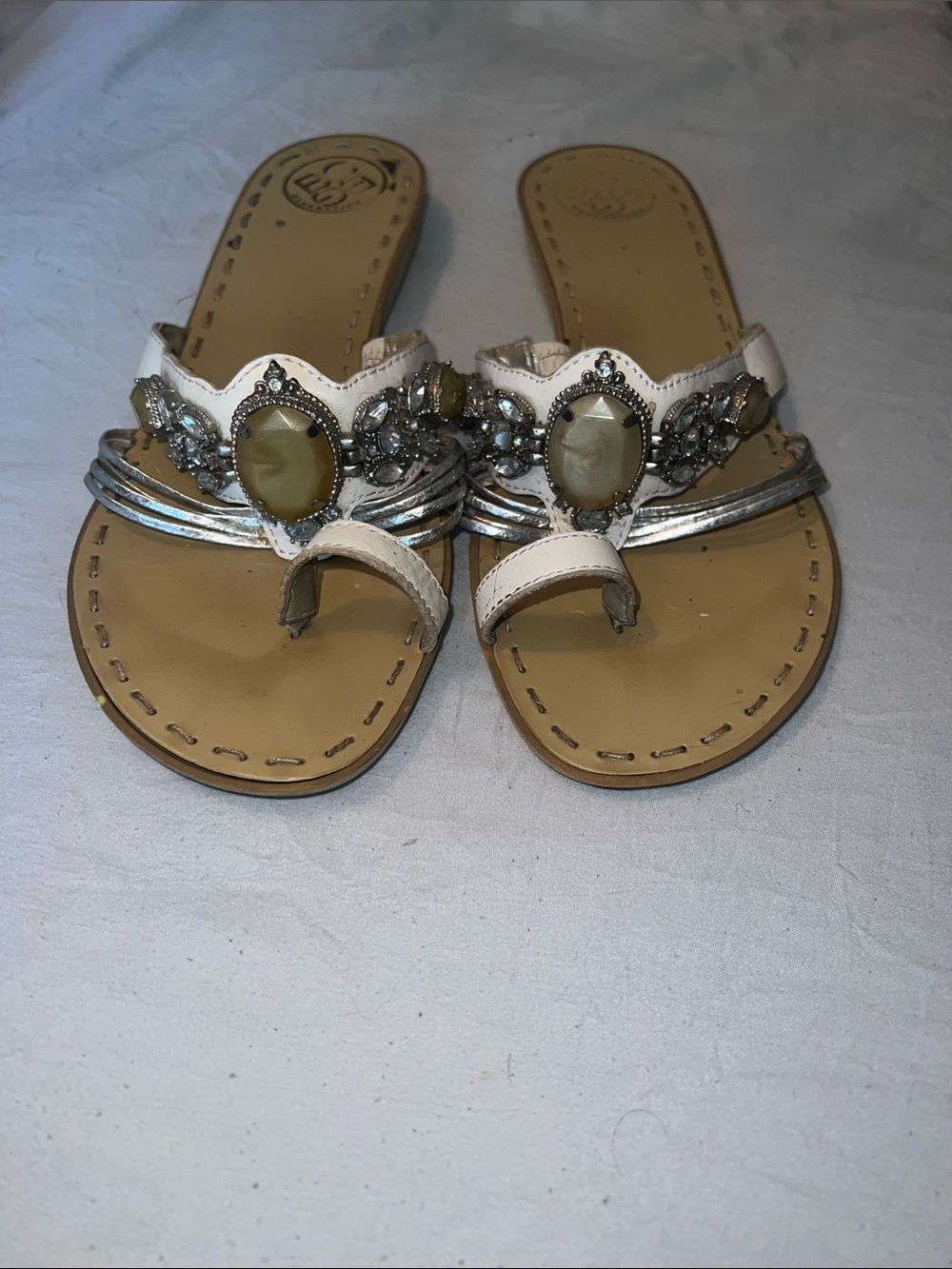 BCBG White RHINESTONE Toe-Loop Sandals
